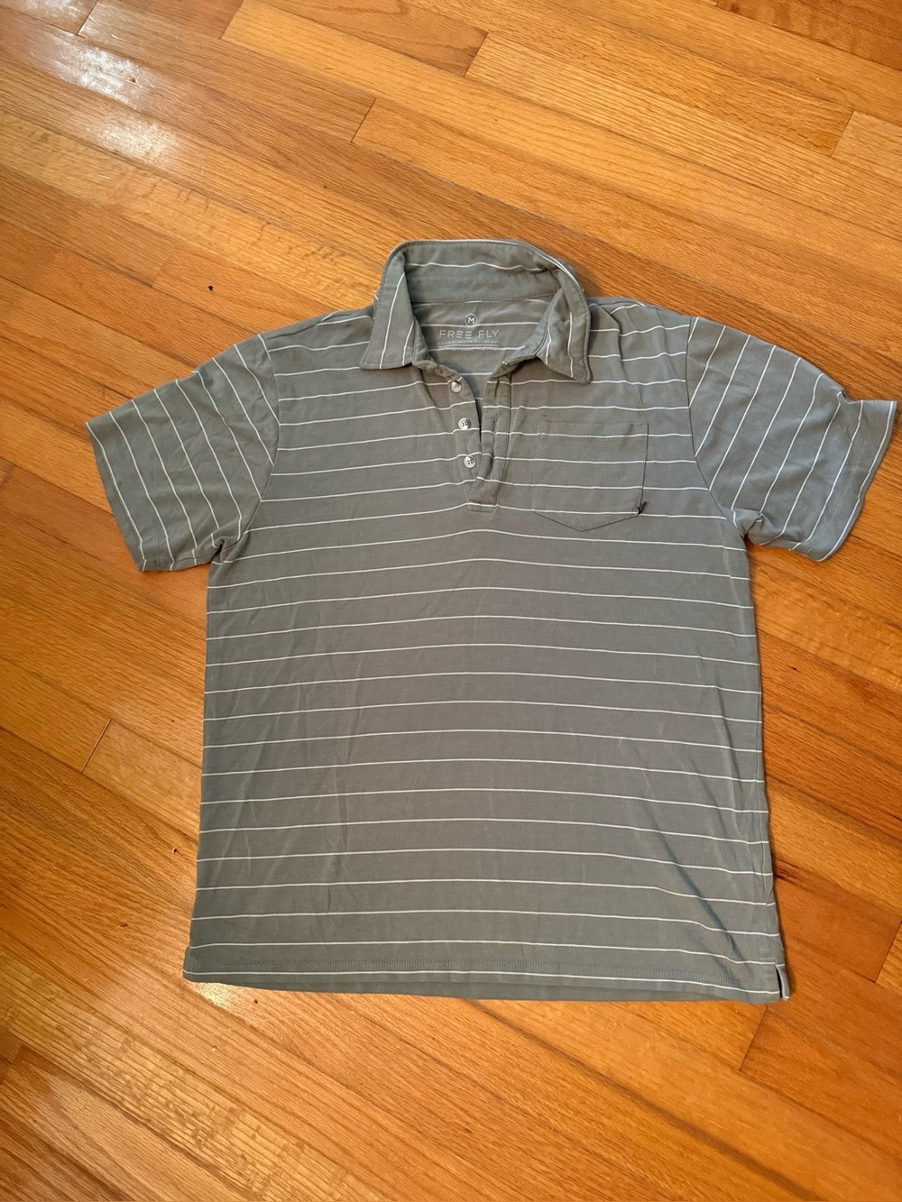 Free Fly Apparel Dark Sage  Polo with White Pinstripes